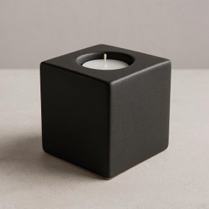 11 Matte Black Cube Ceramic Candle Holder - Geometric Centerpiece