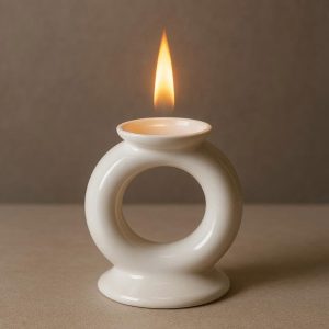 14 White Porcelain Ring Candle Holder - Floating Flame Effect