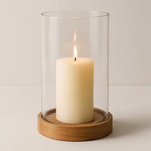 17 Clear Glass Cylinder with Wooden Base - Airy Candle Display