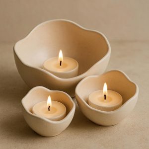 19 Nesting Ceramic Bowl Candle Holders - Organic Curves Set